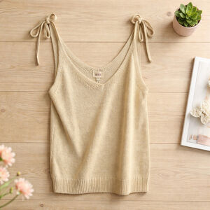 0240 **BIBI** Oatmeal Colored Shoulder Tie Tank Top Size Small